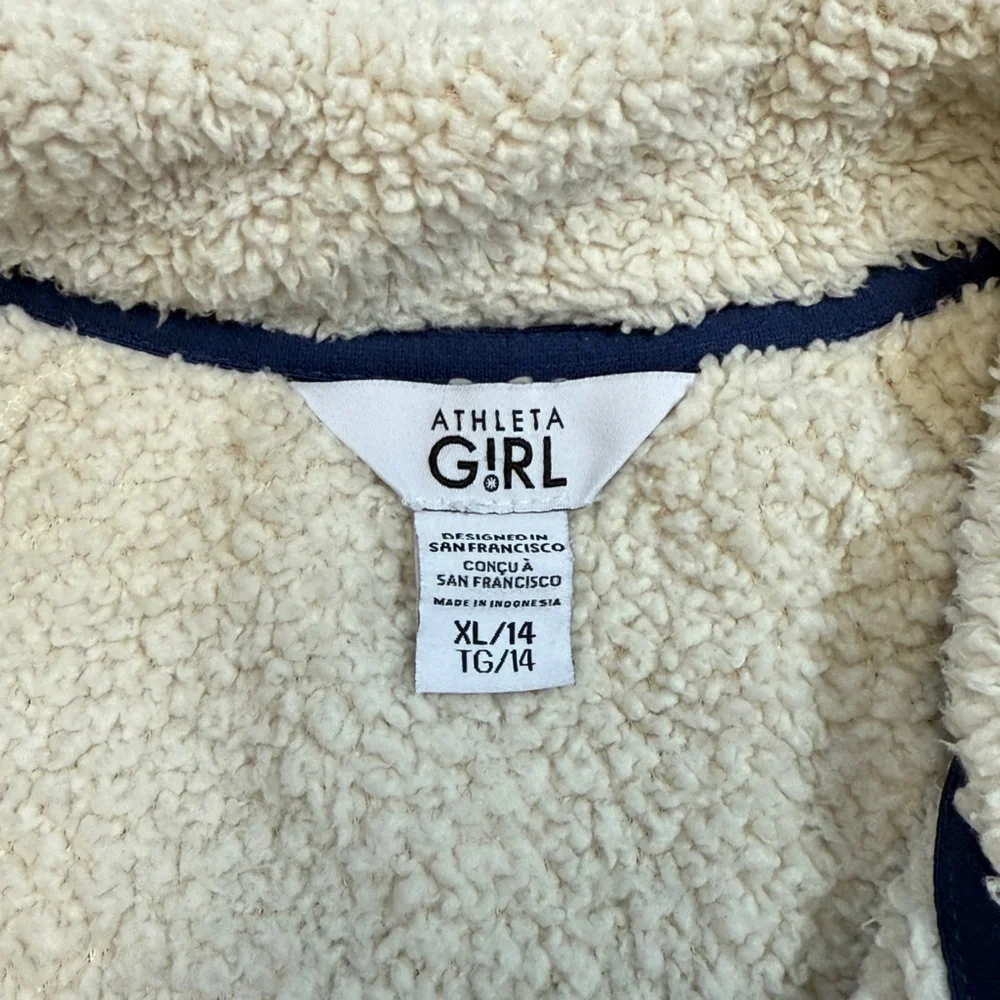 Athleta Girl: Girls So Sung Sherpa 1/2 Zip Pullover, Ivory / Navy, Size XL (14)